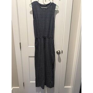 Pact Organic Cotton Sleeveless Striped Maxi Dress Drawstring Waist Pockets Small
